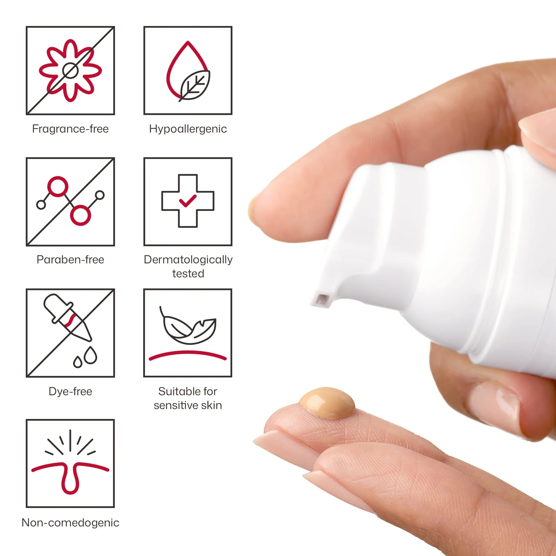 Fragrance-free, hypoallergenic, paraben-free skincare cream being applied to finger, suitable for sensitive skin -Vos Collection